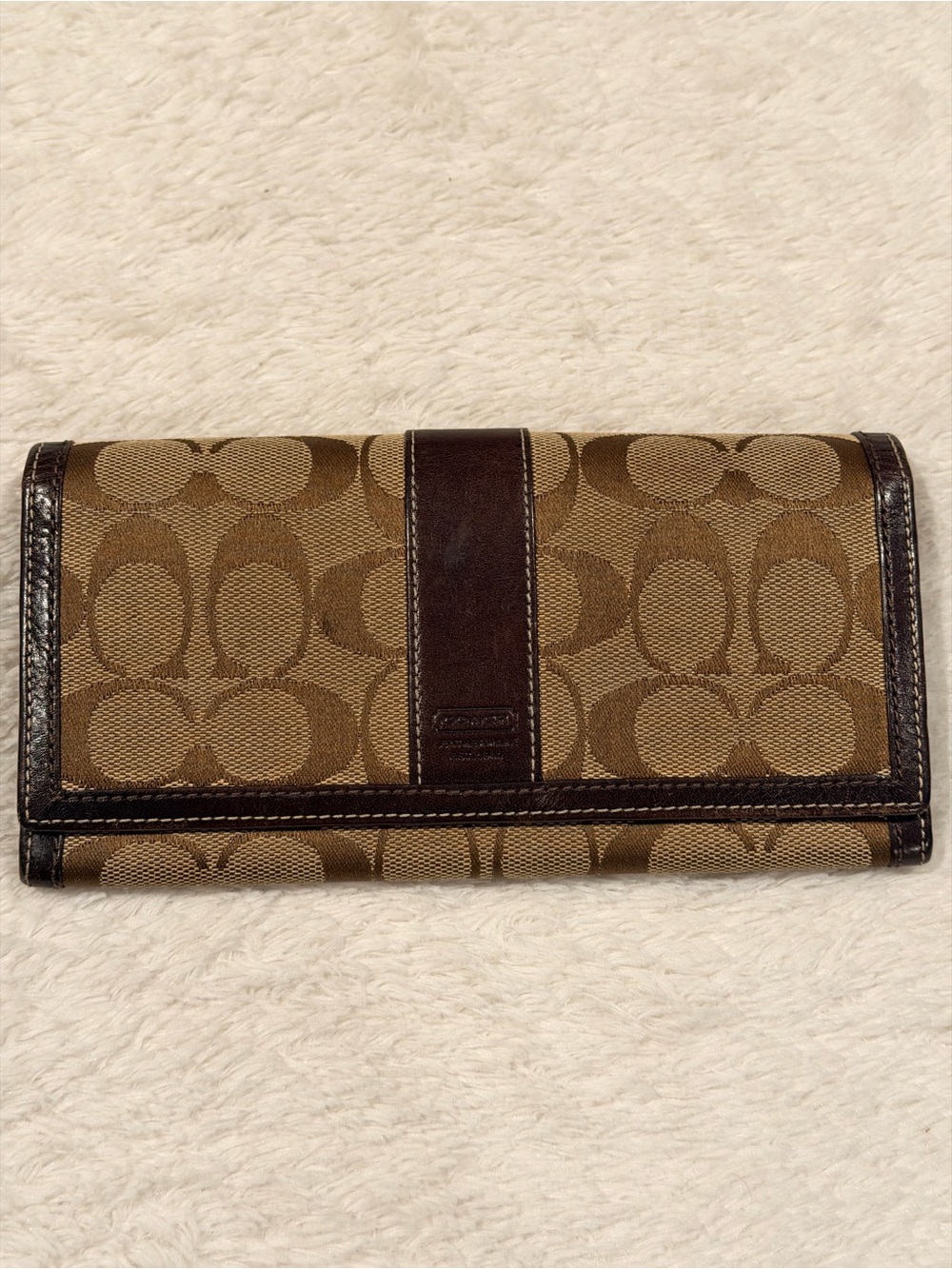 Vintage Coach Brown Leather Continental Wallet Leatherware Signature Trim